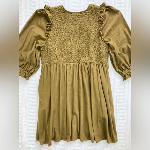 Madewell Dress Flannel Lucie V-Neck Smocked Mini Dress Weathered Olive Size 2X - Picture 5 of 16